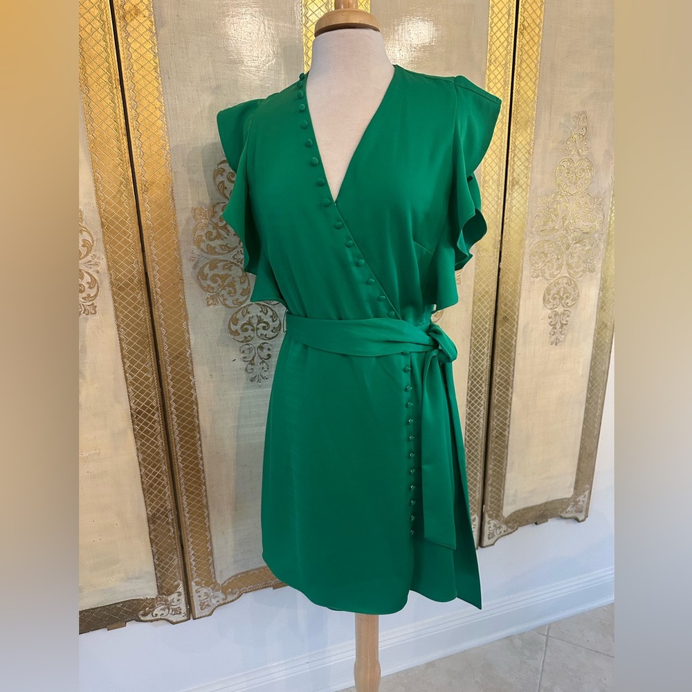 Alexia Admor Green Ruffled Wrap Mini Dress